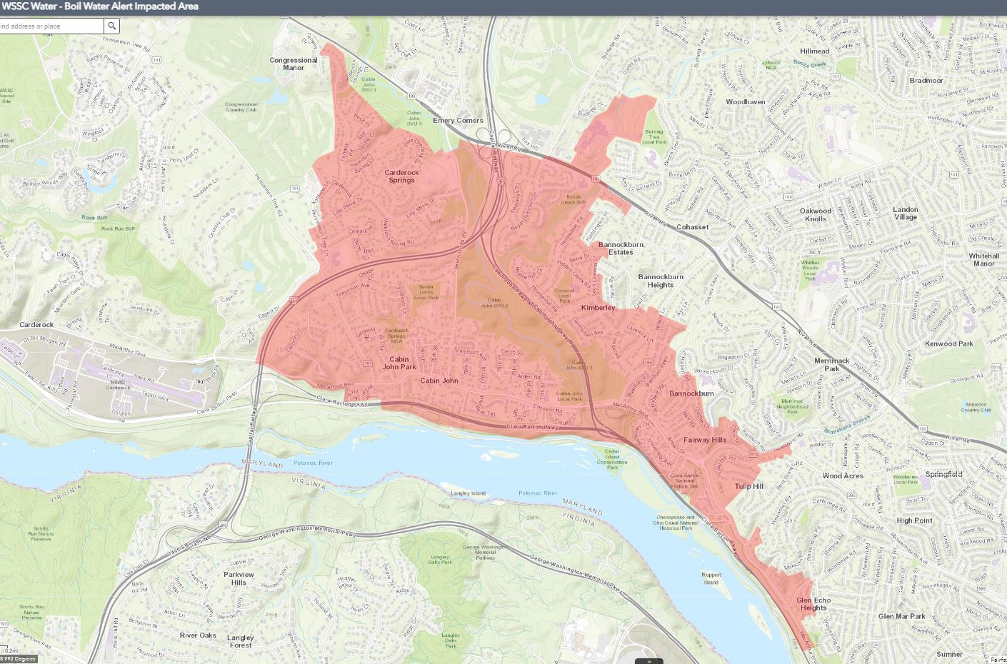 map of boil water advisory area