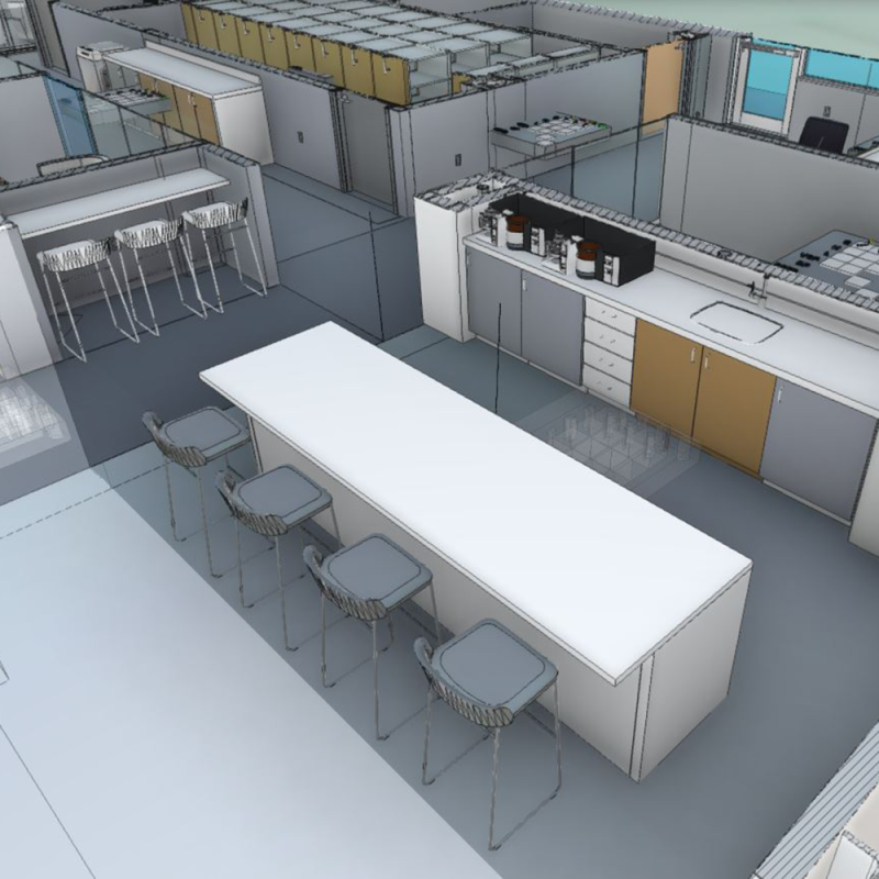 Laboratory expansion rendering of interior new floor plan